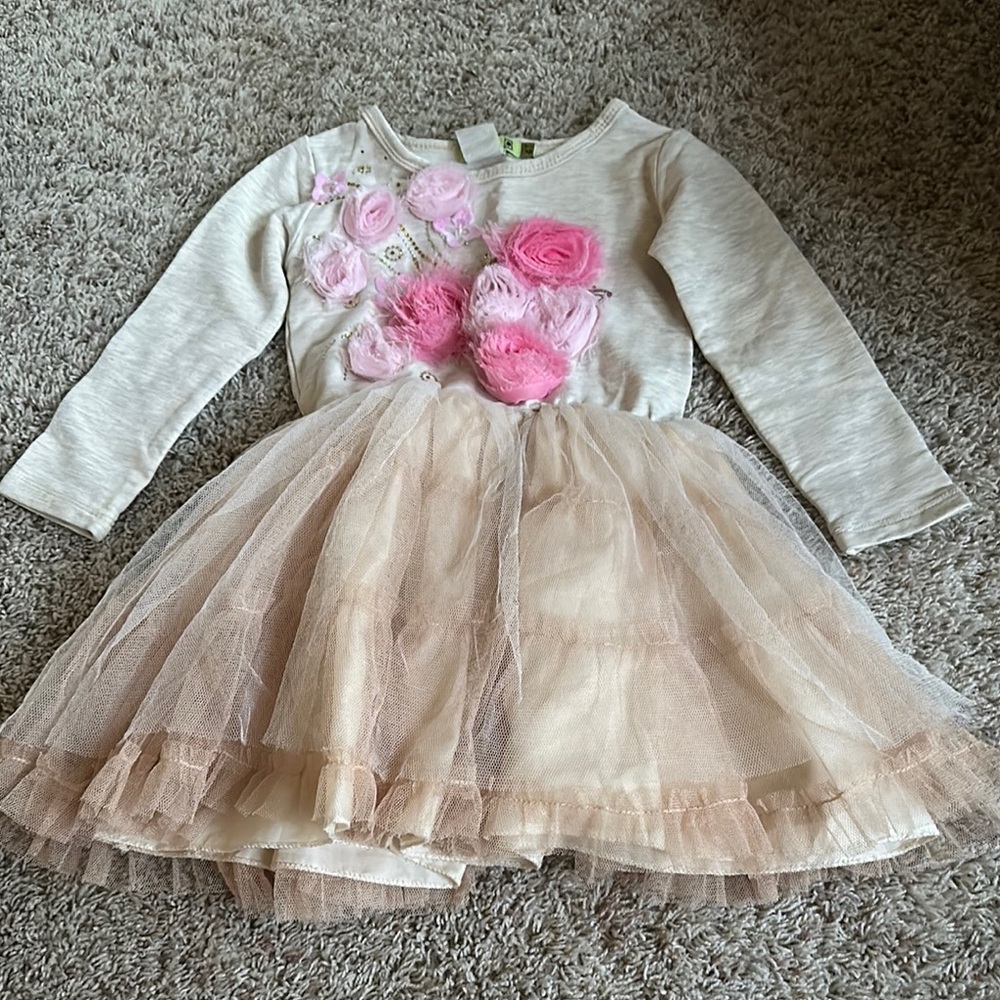 Little Miss Cream and Pink Floral Dress